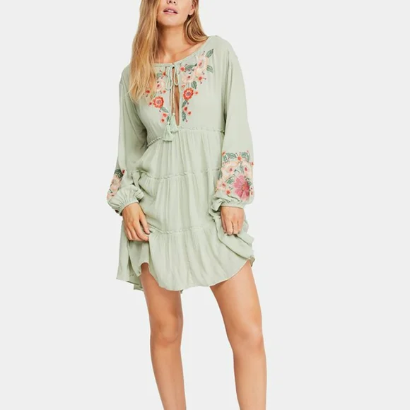 Free People Women's Spell On You Embroidered Mini Dress - Green - S Free People Women's Spell On You Embroidered Mini Dress - Green - S
